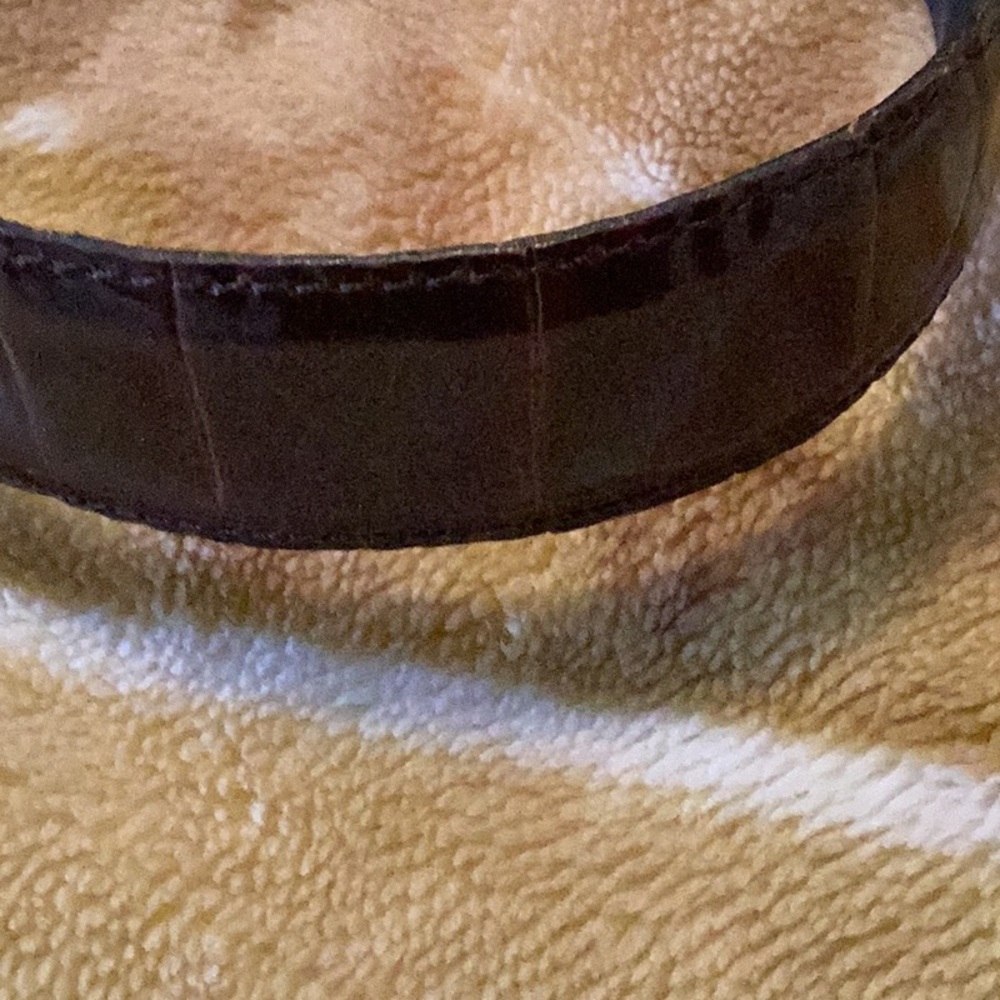Vincenza Brown Calfskin Alligator Print Belt w/ Large Gold Hardware - Picture 3 of 9